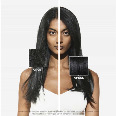 Avant/ Après application shampoing Bain Satin Riche Nutritive Kérastase 