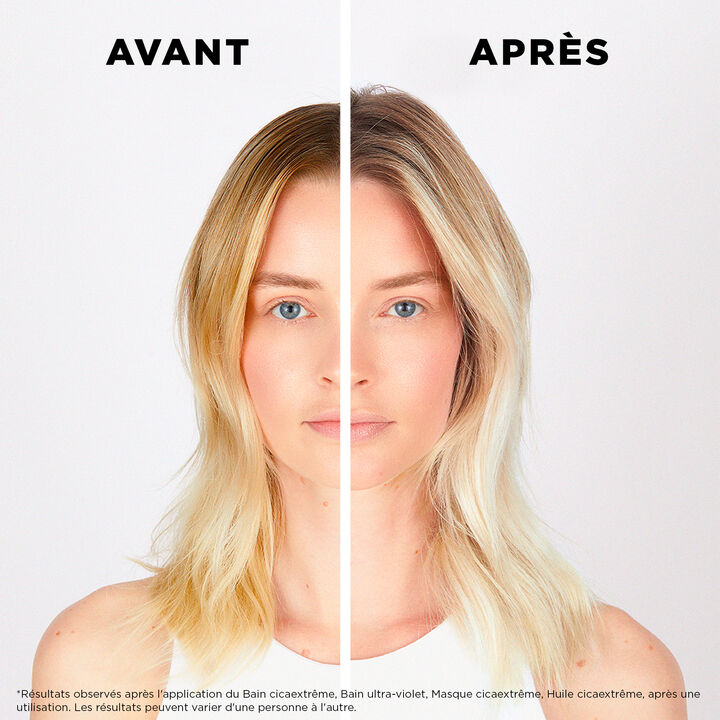 Avant/ après masque Ultra-violet Blond Absolu Kérastase 