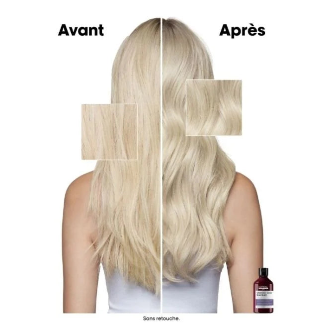 Avant/ Après utilisation shampoing violet Vitamino SpectrumL’Oréal