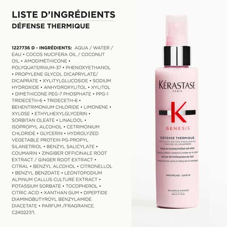 Ingrédients contenu dans fluide de brushing Defense Thermique Genesis Kérastase