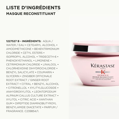 Ingrédients contenu dans Masque Reconstituant Genesis Kérastase