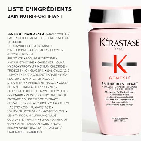 Ingrédients contenu dans shampoing Bain Nutri-Fortifiant Genesis Kérastase