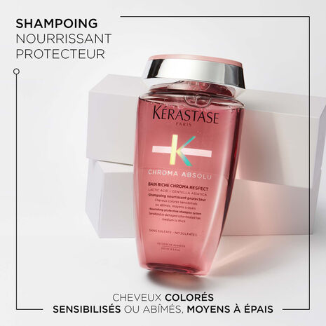 Description et produit du shampoing Bain Riche Chroma Respect Chroma Absolu Kérastase- Vue face 250ml