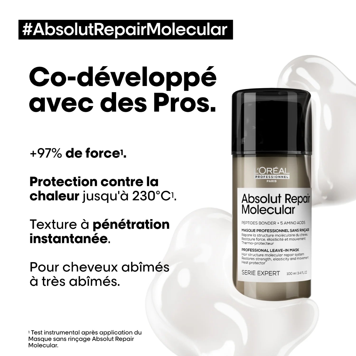 Description et produit du masque sans rinçage Absolut Repair L’Oréal Molecular Vue face 100ml