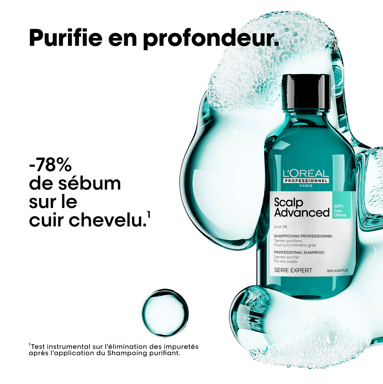 Description et produit du Shampoing Gras Scalp Advanced L’Oréal Vue face 300ml