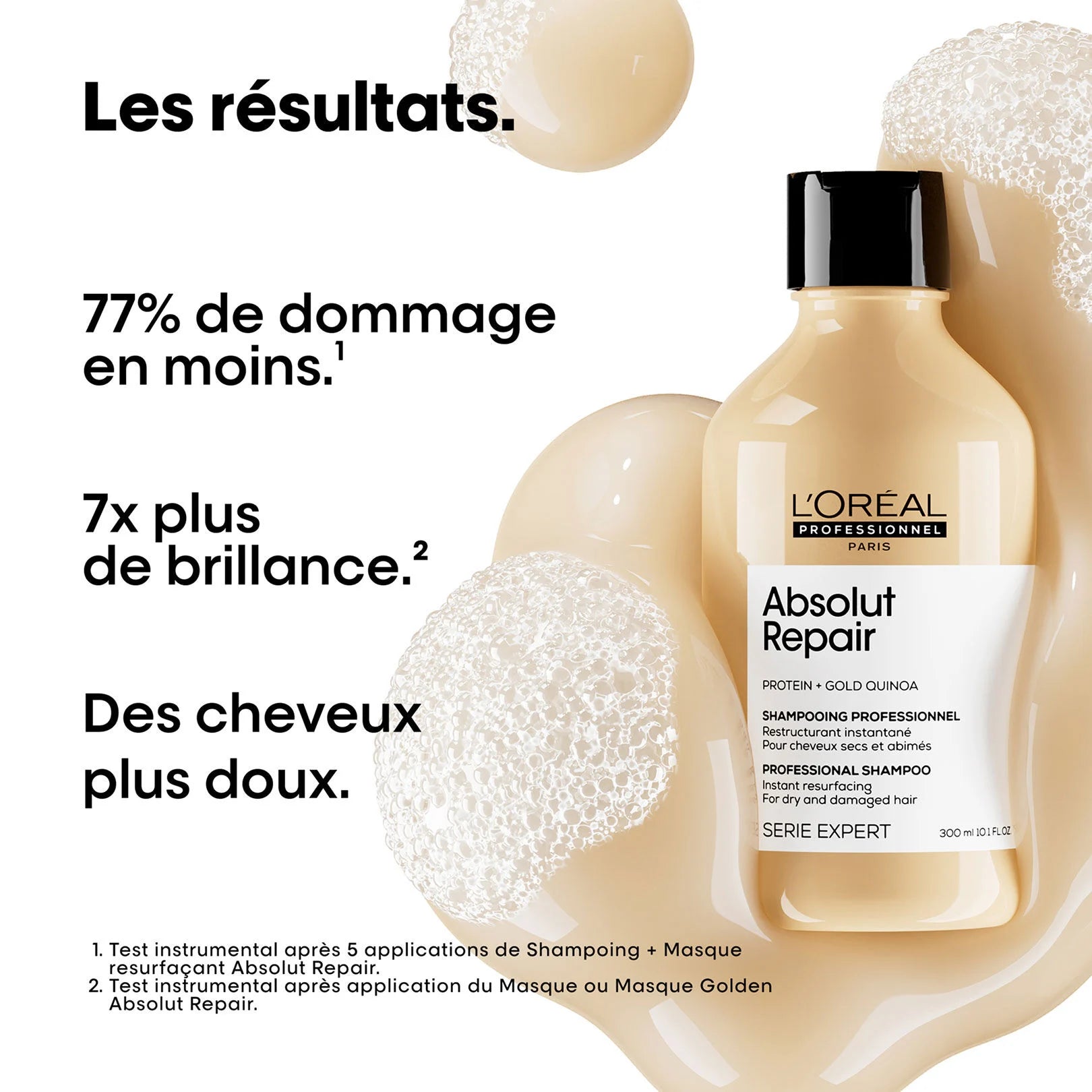 Description et produit du shampoing  Absolut Repair L’Oréal Vue face 300ml