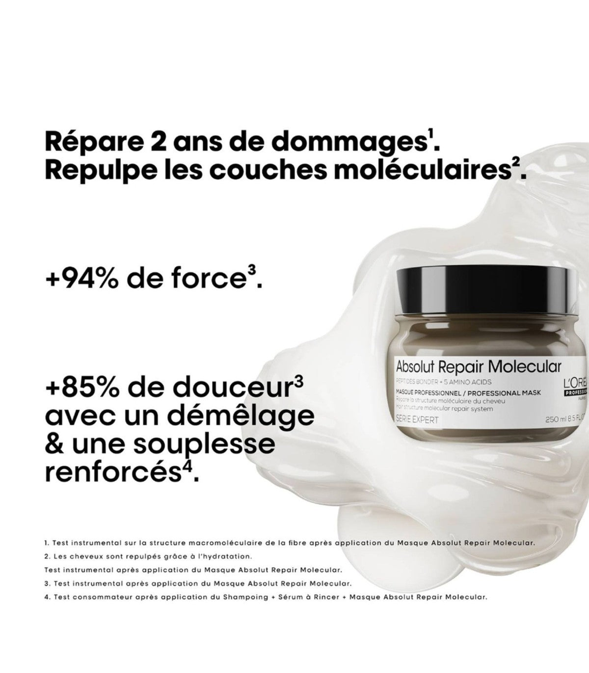 Description et produit du masqueAbsolut Repair molecular L’Oréal Vue face 250ml